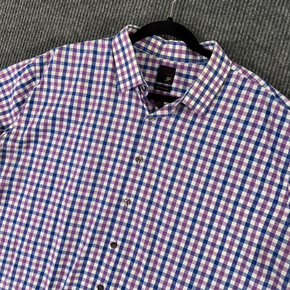 JF J.Ferrar‎ Mens XXL Slim Fit Stretch Dress Shirt Purple Blue Check Long Sleeve